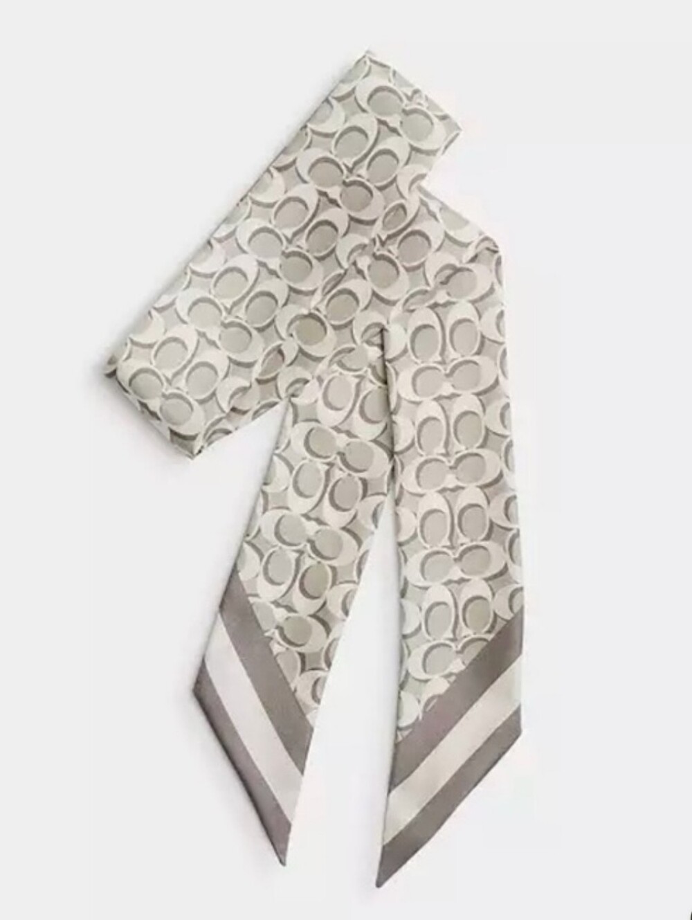 Coach NIP Signature Silk Skinny Scarf in Bone Featuring The Iconic "C" Monogram